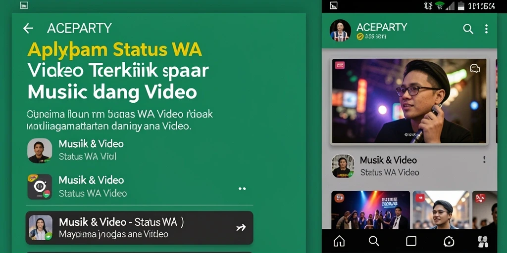 Tampilan antarmuka ACEPARTY yang menarik dan fungsional untuk Status WA Video.