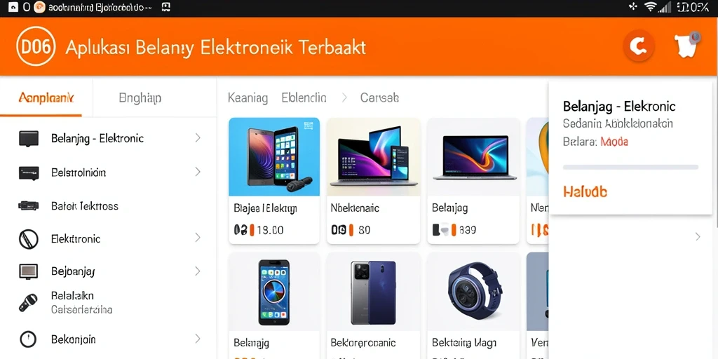 Tampilan antarmuka aplikasi D06 yang user-friendly untuk berbelanja elektronik.