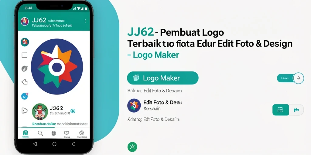Tampilan screenshot aplikasi JJ62 menunjukkan antarmuka pembuatan logo yang intuitif.