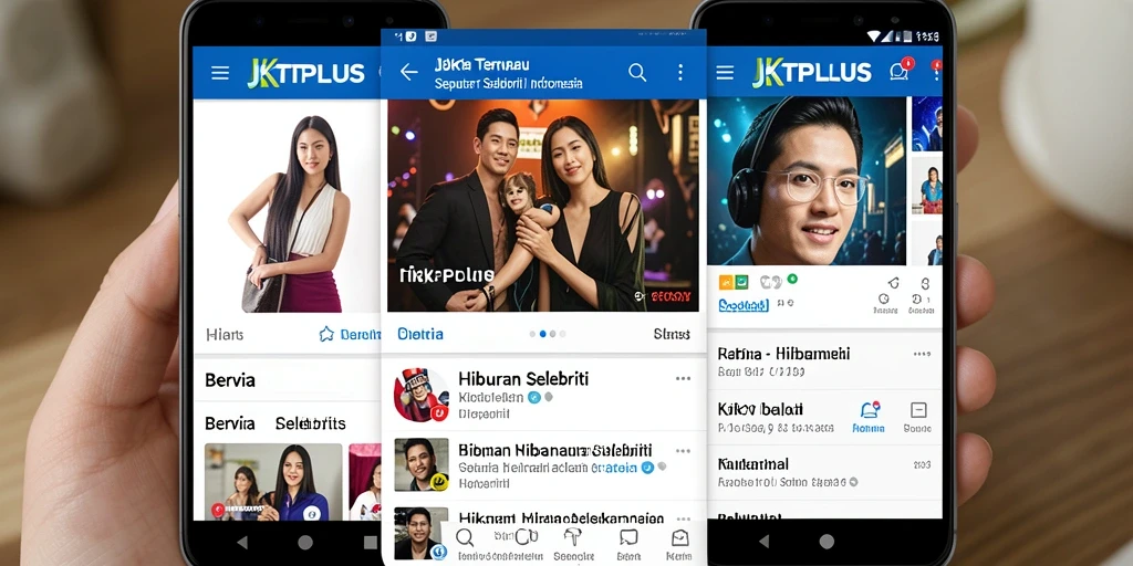 Tampilan antarmuka JKTPLUS dengan berita selebriti terbaru.