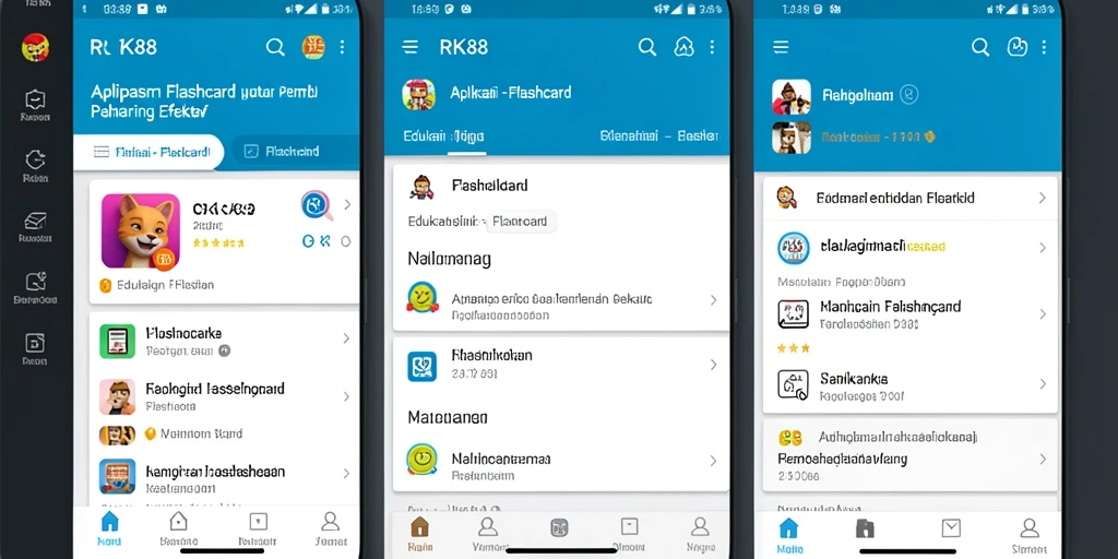Tampilan antarmuka aplikasi RK88 dengan fungsi Flashcard yang interaktif.