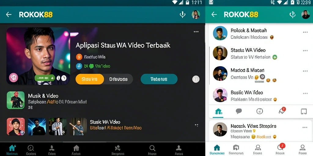 Antarmuka aplikasi ROKOK88 menampilkan berbagai pilihan video status WA